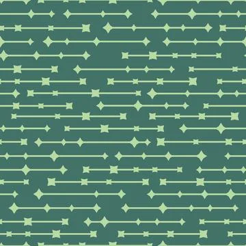 Seamless vector pattern, light green horizontal lines with stars and squares on Stock Illustration