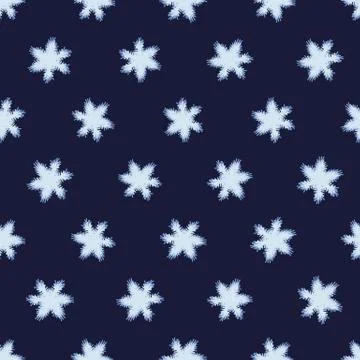 Seamless vector pattern with light snowflakes on dark indigo Stock Illustration