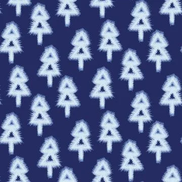 Seamless vector pattern with light spruce trees on indigo Stock Illustration