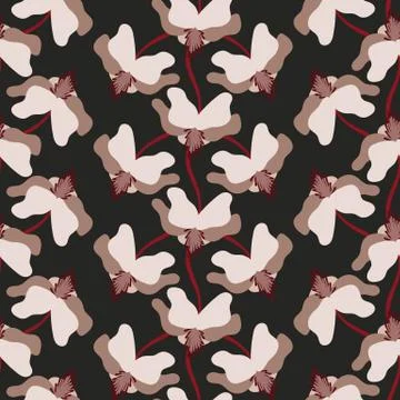 Seamless vector pattern with light tropical flowers on a dark background Stock Illustration