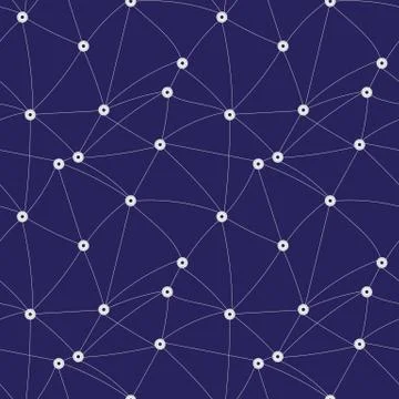 Seamless vector pattern with lines connecting points on a navy blue background Stock Illustration