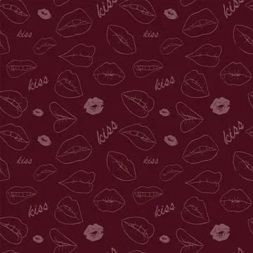 Seamless vector pattern with lips and words. Red and pink pattern for fabrics, w 스톡 일러스트