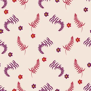 Seamless vector pattern with little flowers and fern leaves Stock Illustration