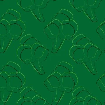 Seamless vector pattern with little green broccoli Illustrazione stock