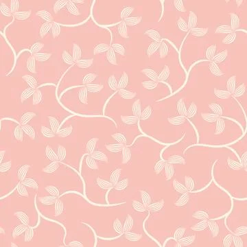 Seamless vector pattern with llight leavesand branches on a pink background Stock Illustration