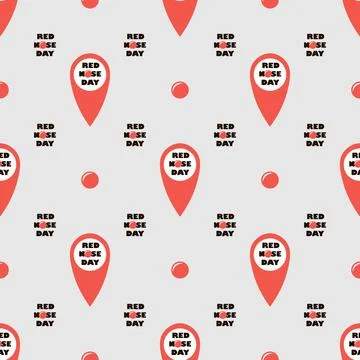 Seamless vector pattern location point with text. Red nose day. Stock Illustration