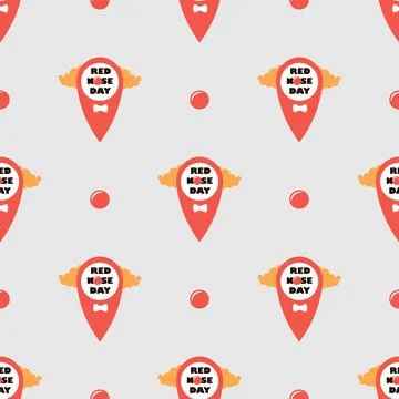 Seamless vector pattern with location point Red nose day. Stock Illustration
