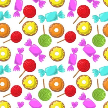 Seamless vector pattern with Lolipop, candy and donut 스톡 일러스트