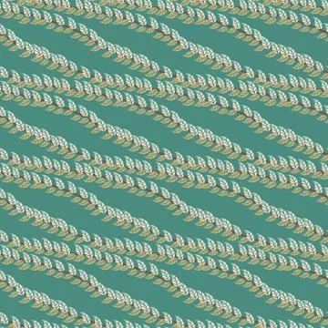 Seamless vector pattern with long btanches and leaves on teal background Stock Illustration