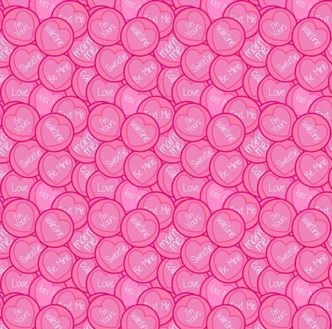 Seamless vector pattern with love and romance messages on pink love hearts Stock Illustration