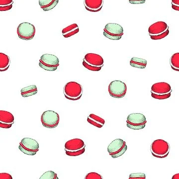 Seamless vector pattern with macaroon cookies. Vintage illustration. Stock Illustration