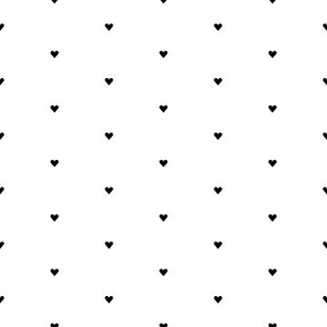 Seamless vector pattern made of small black hearts on white background. Stock Illustration