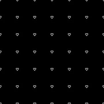 Seamless vector pattern made of small white outline hearts on black background. Stock Illustration