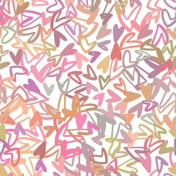 Seamless vector pattern made of small sketchy various color hearts on white.. Stock Illustration