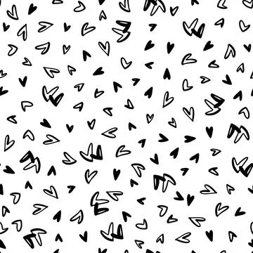 Seamless vector pattern made of small sketchy black hearts on white backgroun Stock Illustration