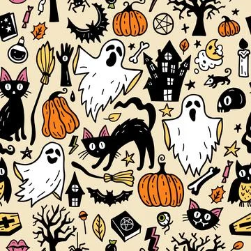 Seamless vector pattern, magic hand drawn doodle. Mystical holiday pattern. 스톡 일러스트