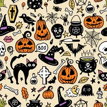 Seamless vector pattern, magic hand drawn doodle. Mystical holiday pattern. Stock Illustration