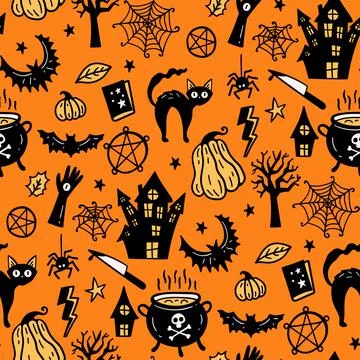 Seamless vector pattern, magic hand drawn doodle. Mystical holiday pattern. イラスト素材