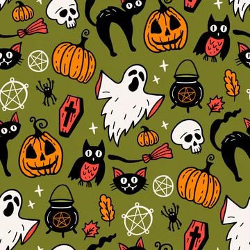 Seamless vector pattern, magic hand drawn doodle. Mystical holiday pattern. Stock Illustration