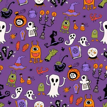Seamless vector pattern, magic hand drawn doodle. Mystical holiday pattern. Stock Illustration