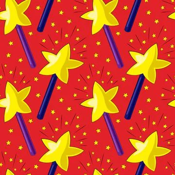 Seamless vector pattern with magic wand and star Stock Illustration