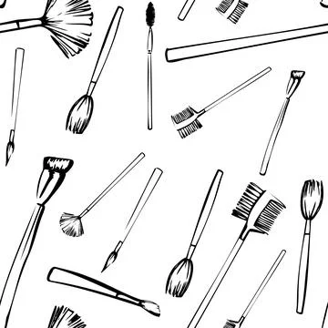 Seamless vector pattern with makeup brushes on a white background. Stock Illustration