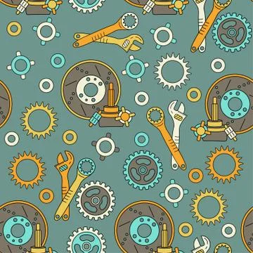 Seamless vector pattern with mechanical components Stock Illustration