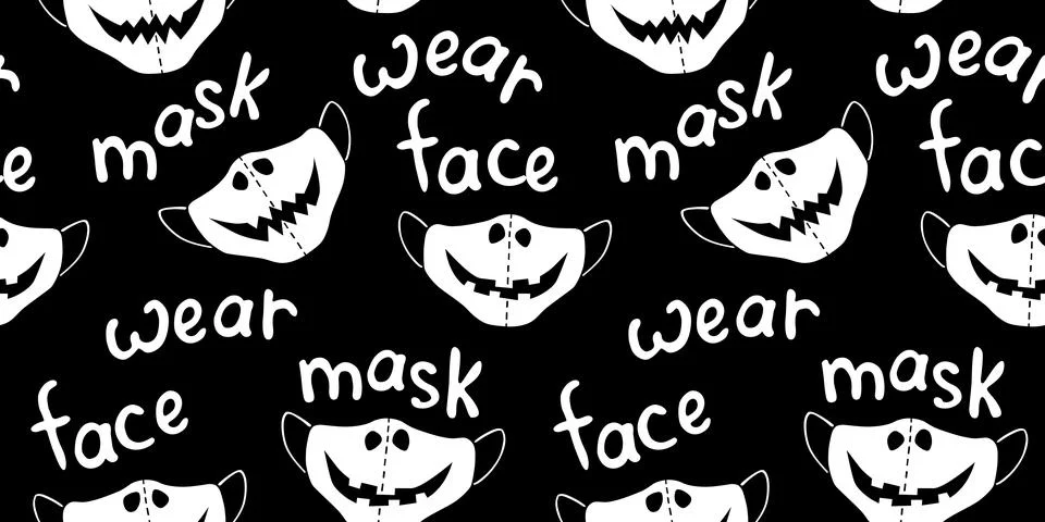 Seamless vector pattern of medical protect face masks. Halloween background a Stock Illustration