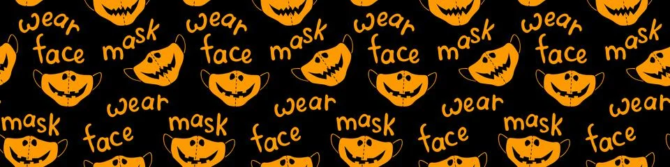 Seamless vector pattern of medical protect face masks. Halloween background a Stock Illustration