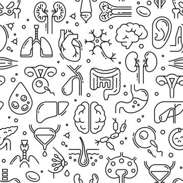 Seamless vector pattern on a medical theme consisting of linear icons of Illustrazione stock