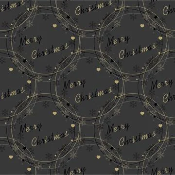 Seamless vector pattern Merry Christmas Lettering on black. Autumnal textur.. Stock Illustration