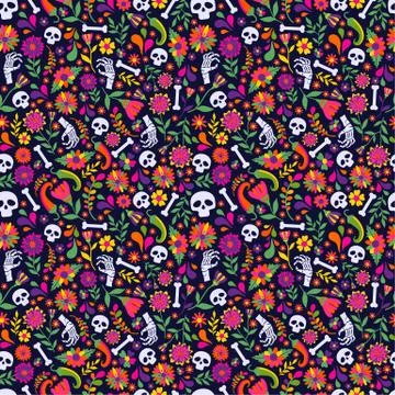 Seamless vector pattern with mexican elements - guitar, sombrero, tequila, taco Stockillustratie