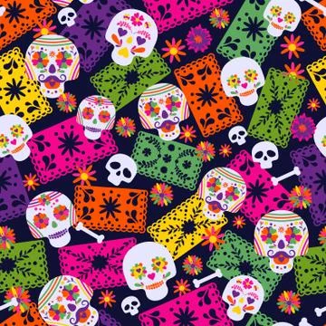Seamless vector pattern with mexican elements sombrero, . Perfect artistic Stock Illustration