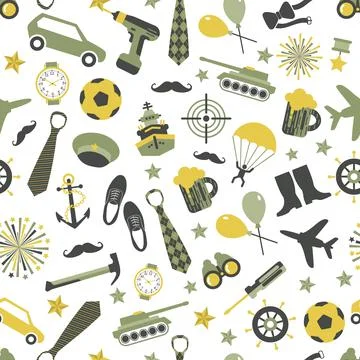 Seamless vector pattern of military icons on a white background. Wrapping paper Stock Illustration