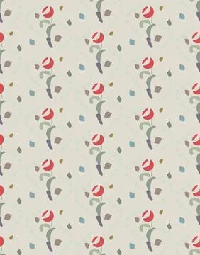 Seamless vector pattern in minimalist style with flowers and leaves, hand-dra Stockillustratie