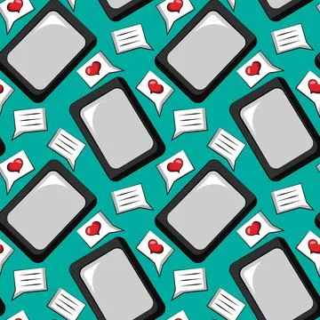 Seamless vector pattern with mobile phone and message Stock Illustration