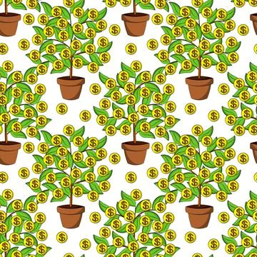 Seamless vector pattern with money tree and coin イラスト素材