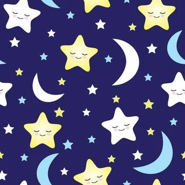 Seamless vector pattern moons and sleeping stars illustration Illustrazione stock