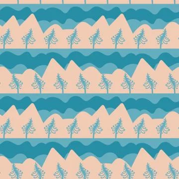 Seamless vector pattern with mountain landscape in cold teal and beige Illustrazione stock
