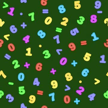 Seamless vector pattern multicolored numbers and arithmetic signs Stock Illustration