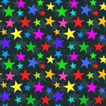 Seamless vector pattern of multicolored stars on dark background Illustrazione stock