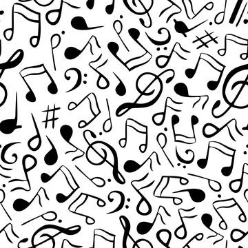 Seamless vector pattern with Music Notes. Musical monochrome background with Illustrazione stock