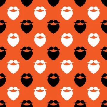 Seamless vector pattern with mustache and beard. Colored elements on an orange Illustrazione stock