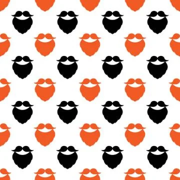 Seamless vector pattern with mustache and beard. Black and redhead elements on a Stock Illustration
