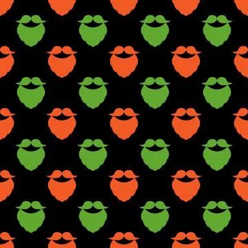Seamless vector pattern with mustache and beard. Green and redhead elements on a Stock Illustration