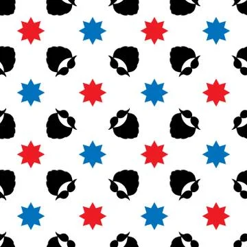 Seamless vector pattern with a mustache, beard, and decorative stars. Black, red 스톡 일러스트