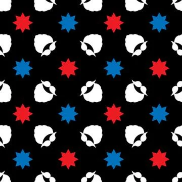 Seamless vector pattern with a mustache, beard, and decorative stars. White, red Illustrazione stock