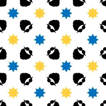Seamless vector pattern with a mustache, beard, and decorative stars. Blue 스톡 일러스트