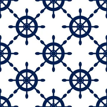 Seamless vector pattern with nautical blue helms Stock Illustration