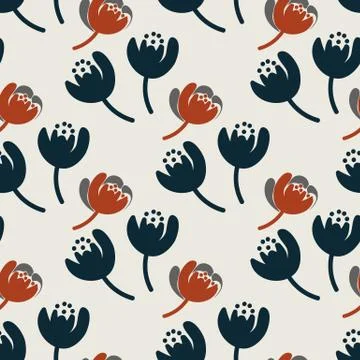 Seamless vector pattern with navy and red tulips on a light background Illustrazione stock